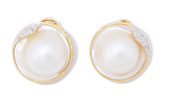 Mother Of Pearl Earrings - 14k Gold Diamond And Mother Of Pearl Earrings