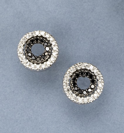 Black Diamond Earrings - 14kt White Gold White & Black Diamond Double Circle Earrings