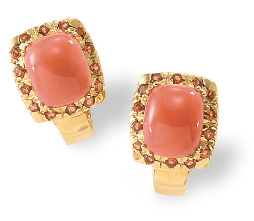 Coral Earrings - 14k Gold Garnet And Coral Earrings