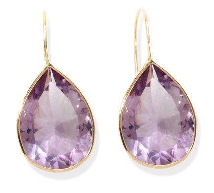 Amethyst And Gold Earrings - Large 14k Gold Pear Shaped Amethyst Earrings
