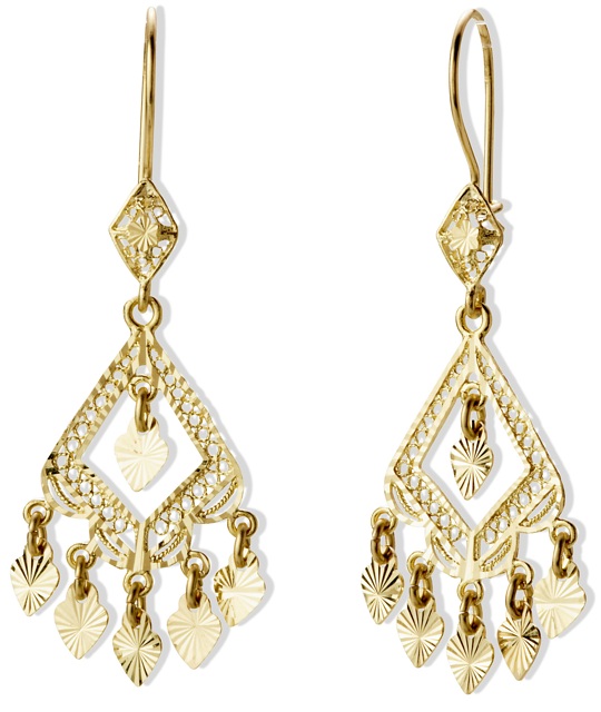 Chandelier Earrings - 14kt Gold Filigree Diamond Cut Chandelier Earrings