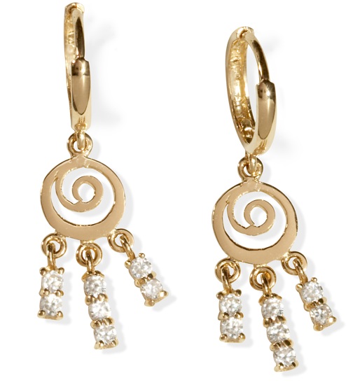 Cz Gold Earrings - 14k Gold Swirlly CZ Drop Earrings
