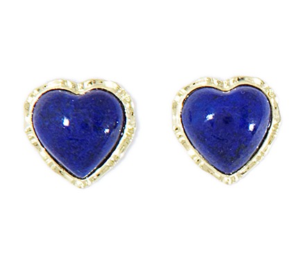 Lapis Gold Earrings - 14k Yellow Gold Lapis Heart Stud Earrings
