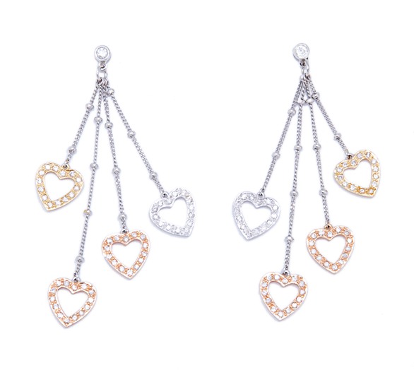 Diamond Heart Earrings - 18kt White Gold Tri-color Gold Diamond Heart Earrings