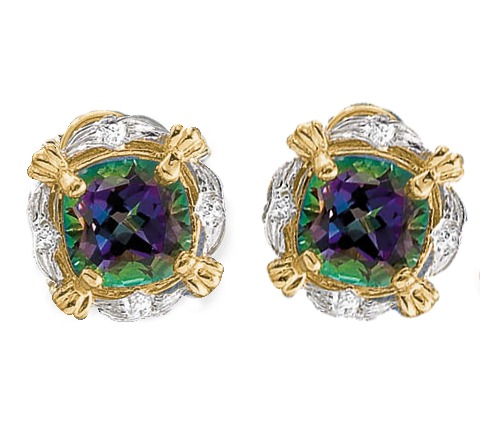 Earrings - 14kt Two Tone Mystic Topaz Earrings