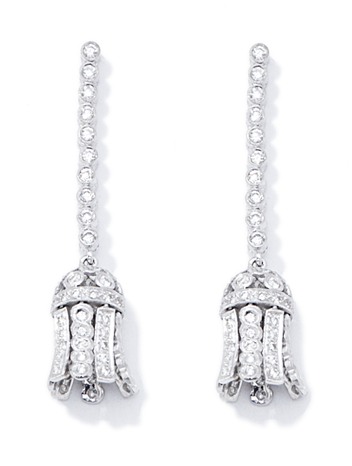 Diamond Drop Earrings - 18k White Gold Diamond Tassel Drop Earrings