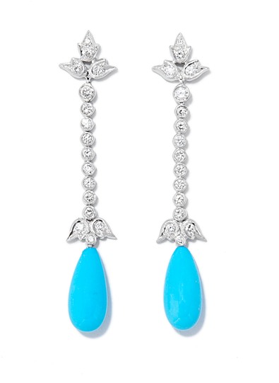 Gold Turquoise Diamond Jewelry - Turquoise Jewelry 18kt White Gold Diamond Turquoise Drop Earrings