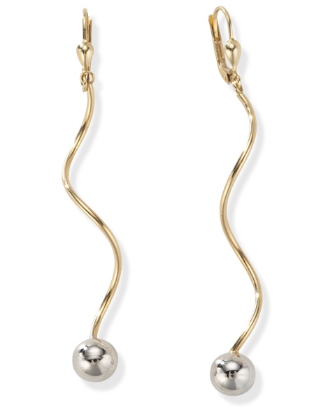 14k Gold Ball Earrings - 14k Yellow Gold Swirl With White Gold Ball Earrings