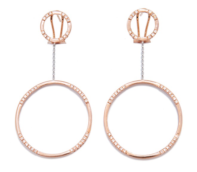 Rose Gold Earrings 14k - 14k Rose Gold Diamond Earrings With Double Circles
