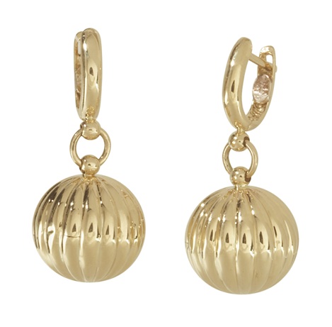 14k Gold Ball Earrings - 14k Gold Ribbed Ball Earrings