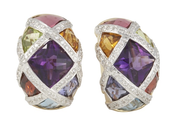 Gemstone Earrings - 18k Gold Briolette-cut Multi-gemstone And Diamond Earrings