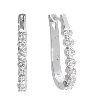 Earrings Diamond - 14kt White Gold Diamond Hoop Earrings