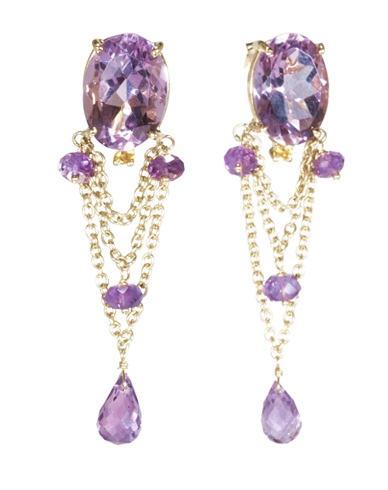 Amethyst Drop Earrings - 14kt Gold Oval Amethyst And Citrine Drop Earrings