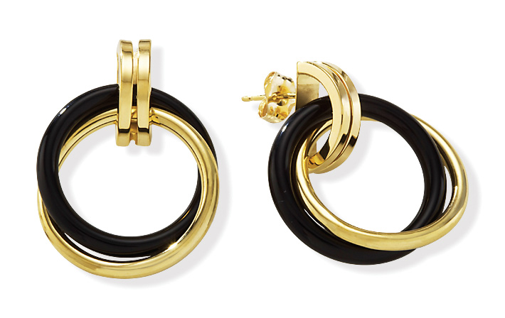 Black And Gold Earrings - 14k Gold And Black Onyx Circle Ring Earrings