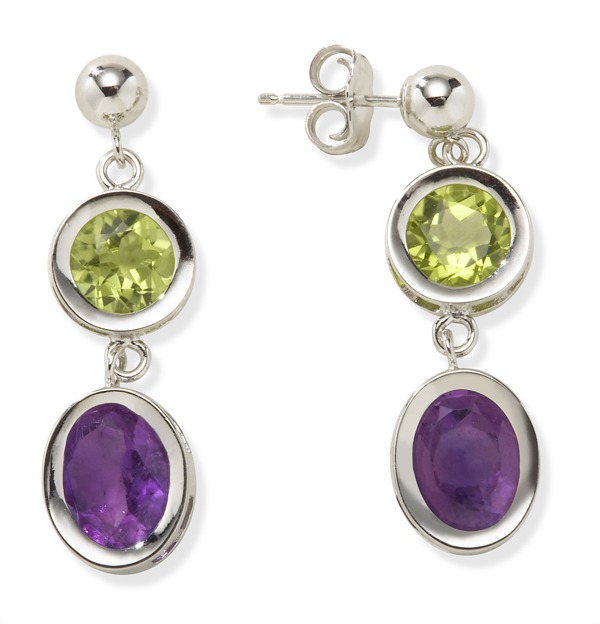 Amethyst And Gold Earrings - 14kt White Gold Peridot & Amethyst Drop Earrings