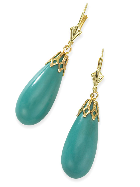 Turquoise Drop Earrings - 14k Gold Turquoise Drop Earrings