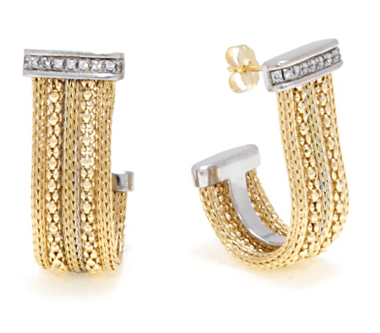 Earrings Diamond - 14kt Two Tone Gold Diamond Strand Earrings