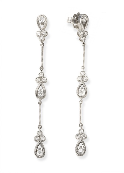 Diamond Earrings On Sale - CLEARANCE SALE - 14k White Gold Dangling Diamond Earrings