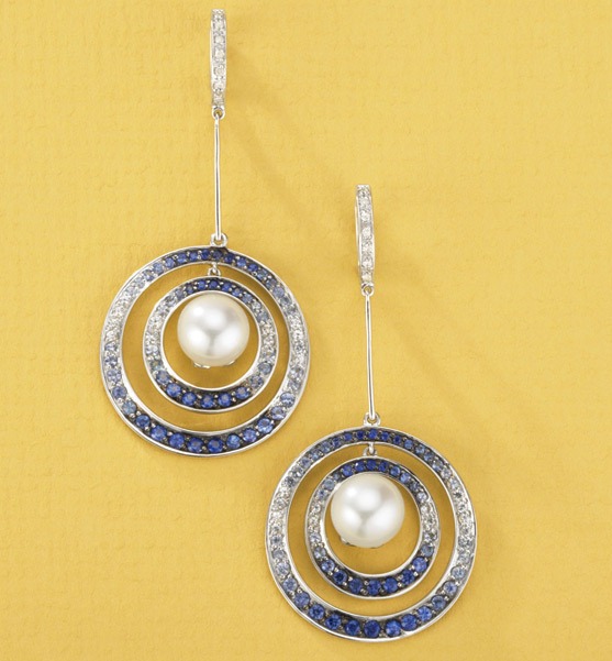 Pearl And Diamond Earrings - 14k Pearl Diamond Sapphire Earrings