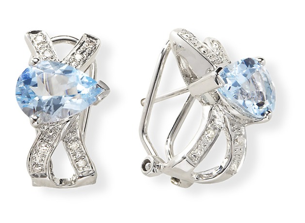 Aquamarine And Gold Earrings - 14kt White Gold Pear Shaped Aquamarine & Diamond Earrings