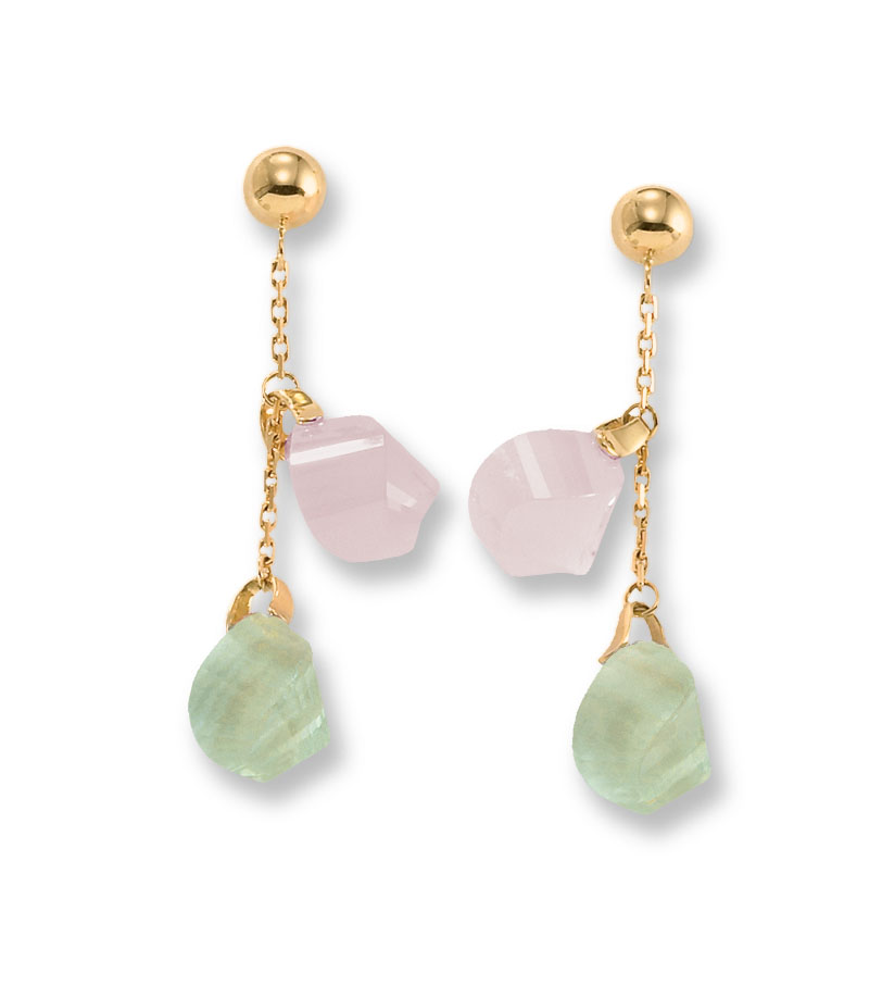 Amethyst Drop Earrings - 14kt Gold Rose Quartz And Green Amethyst Drop Earrings