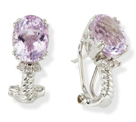Amethyst And Gold Earrings - 14kt White Gold Pink Amethyst And Diamond Earrings