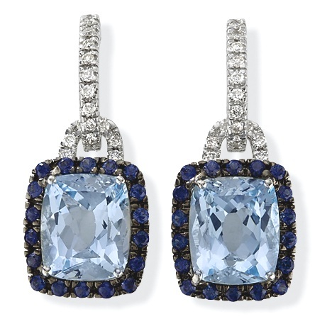 Blue Diamond Earrings - 18kt White Gold Diamond Blue Topaz And Sapphire Earrings