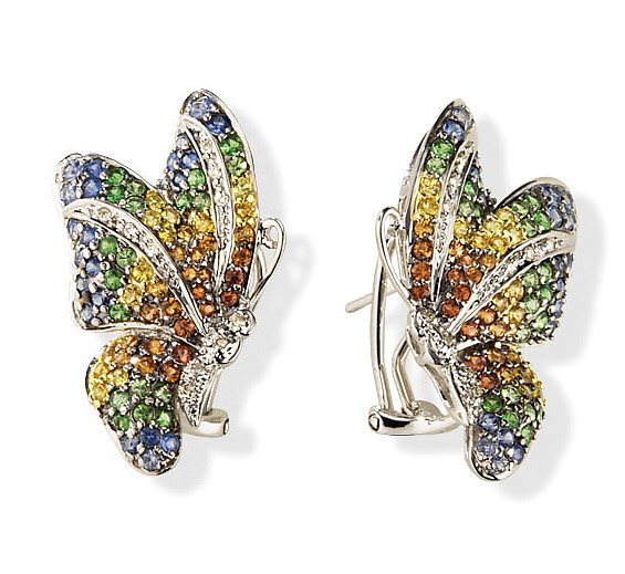 Gold Butterfly Earrings - 14kt White Gold Multi Sapphire & Diamond Butterfly Earrings