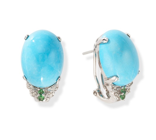 Gold Turquoise Diamond Jewelry - Turquoise Jewelry 14k White Gold Turquoise Diamond And Green Garnet Earrings
