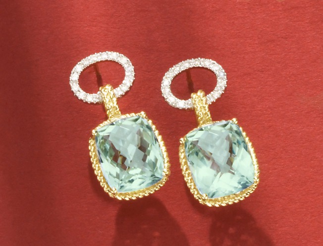 Amethyst And Gold Earrings - 14k Gold Green Amethyst & Diamond Earrings