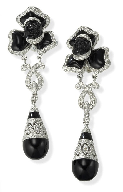Black Diamond Earrings - 18k White Gold Black Onyx And Diamond Dangle Earrings