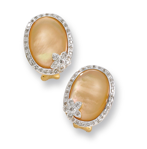 Mother Of Pearl Earrings - 18kt Gold Oval Golden Mother Of Pearl Earrings