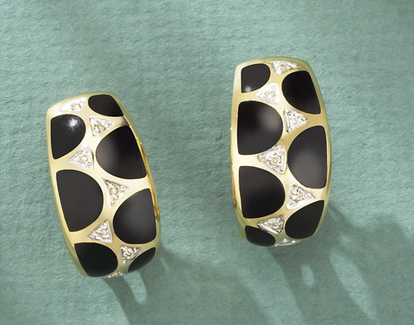 Black Diamond Earrings - 14k Gold Diamond Earrings With Black Onyx Inlay