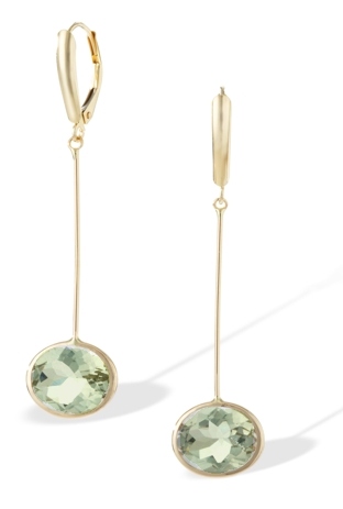 Amethyst And Gold Earrings - Green Amethyst Stick Earrings In 14k Gold
