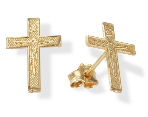 Crucifix Earrings - 14k Gold Inri Crucifix Earrings
