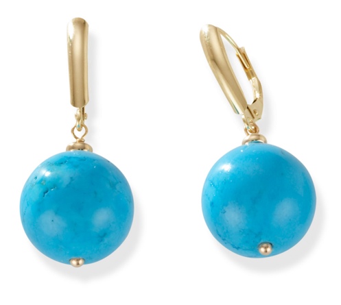 14k Gold Ball Earrings - Turquoise Jewelry 14k Gold Tuquoise Ball Earrings