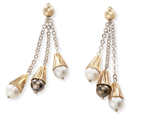 14k Pearl Earrings - 14k Two Tone Gold Black And White Pearl Earrings