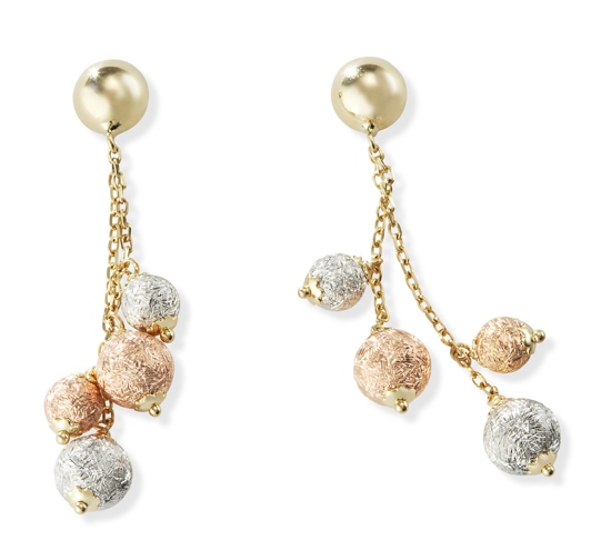 14k Tri Color Gold Etched Design Dangling Ball Earrings