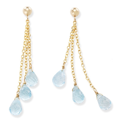 Blue Topaz Briolette Earrings - 14k Gold Briolette Blue Topaz Drop Earrings