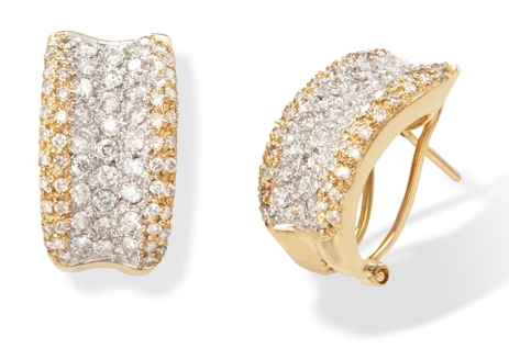 Two Tone Gold Hoop Earrings - 14k Two Tone Gold Semi Hoop Diamond Earrings