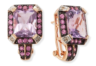 Amethyst And Gold Earrings - Pink Amethyst Pink Sapphire And Diamond 14k Rose Gold Earrings