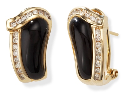 Black And Gold Earrings - Black Onyx And Diamond 14k Gold Earrings