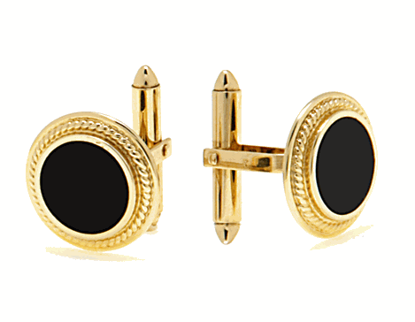Onyx Cufflinks - 14k Gold Circle Cufflinks With Black Onyx