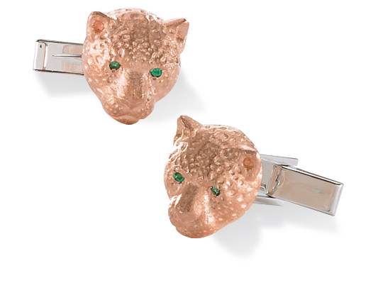 14K Tiger Cufflinks w Emerald Eyes