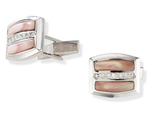 Sterling Silver CZ and Pink Mother of Pearl Cufflinks