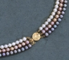 Men's Gold Watches - Triple Row White Pink & Black Pearl Necklace Graduated
