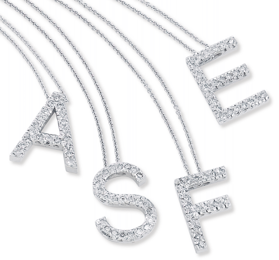 Diamond Initial Pendants - 14k White Gold Initial Pendant With Diamonds