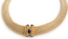 18K two tone mesh bead necklace Sapphire cabochons