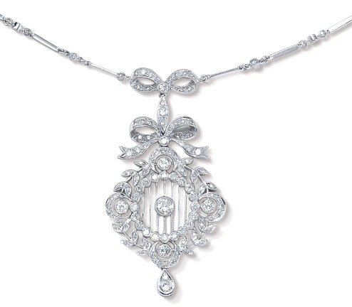 18k Gold Necklaces - 18k White Gold Hanging Diamond Necklace