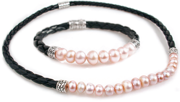 Cultured Pearl Necklaces - Braided Leather & Cultured Pearl Necklace